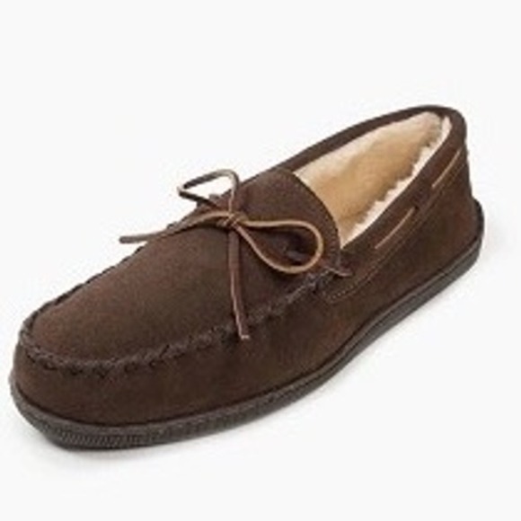 Minnetonka Mens Pile Lined Hardsole Moccasin Slipper Chocolate Brown 3908 Sz 10M - Picture 6 of 12